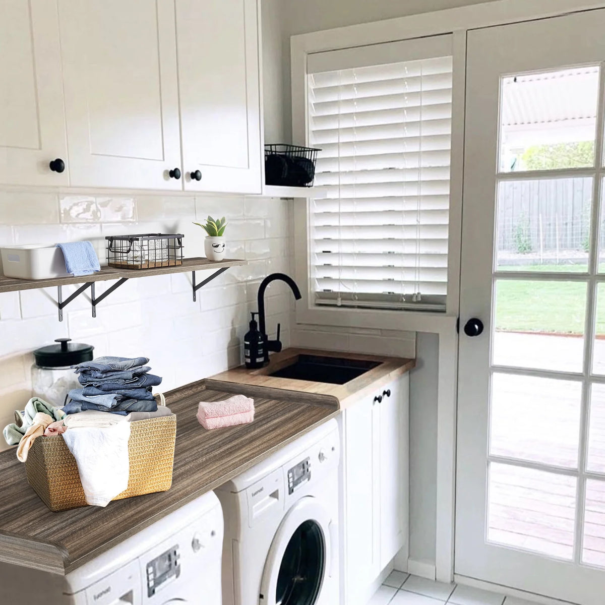 Kaboon Washer Dryer Countertop with Edge Rails, 27.5" x 54", Light Walnut