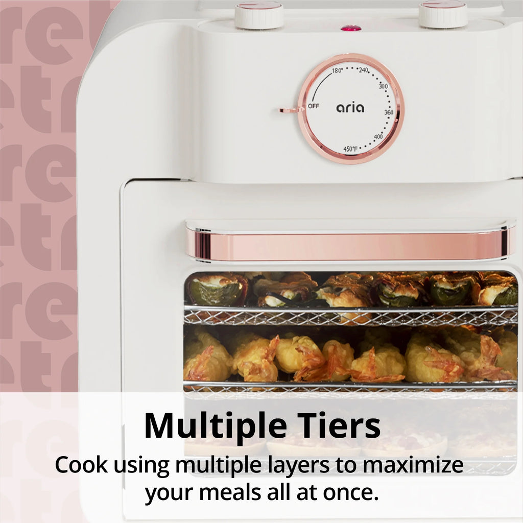 Aria 16QT Retro Compact Multifunctional Air Fryer Toaster Oven with Accessories  - Pearl