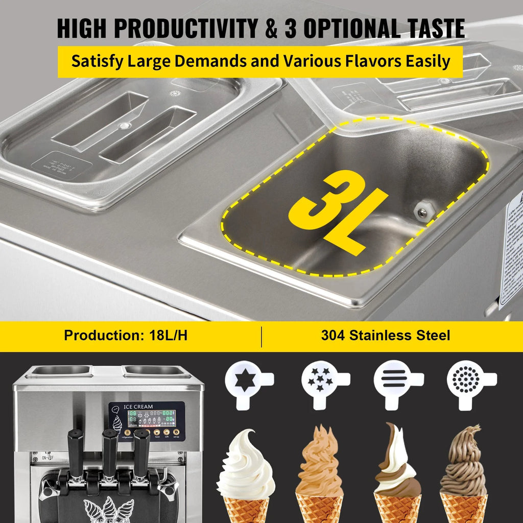 SIHAO 1200W Commercial Ice Cream Machine Countertop 18L/H Soft Serve Ice Cream Maker with LED Display