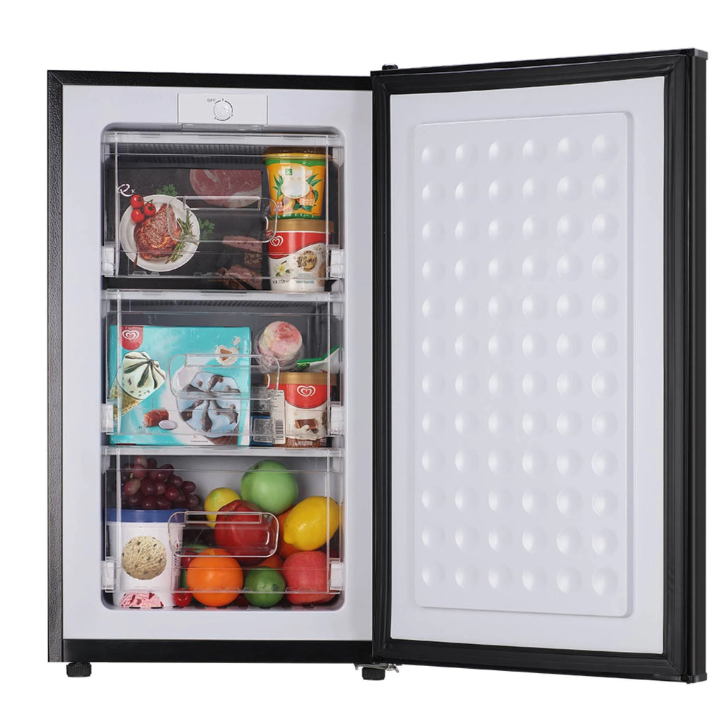 3.2 Cu.FtUpright Freezer , Single Door Mini Freezer ,Adjustable Thermostat, Compact Refrigerator for Bedroom, Dorm, Silvery
