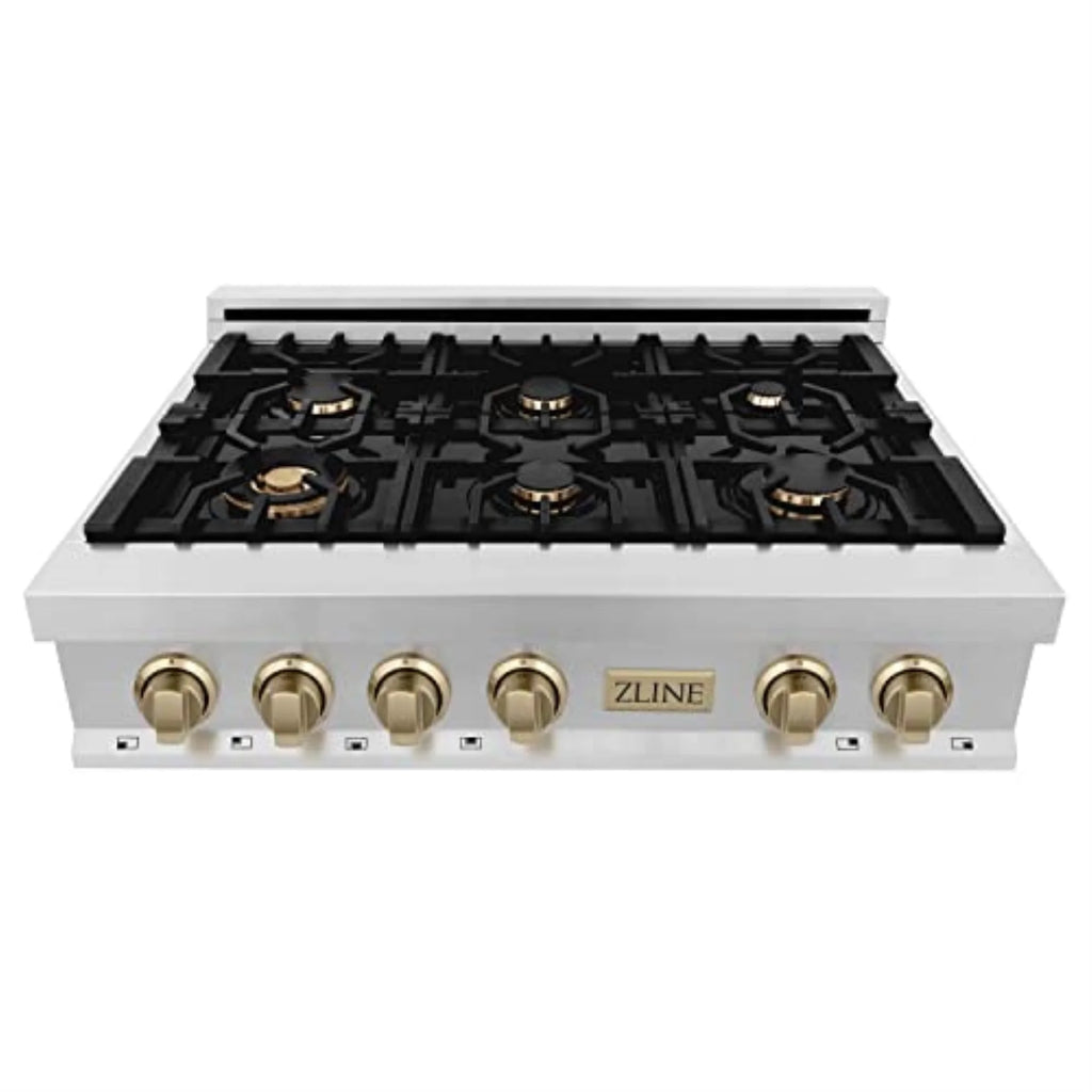 ZLINE 36 in. Autograph Edition Rangetop in Stainless Steel with Gold Accents (RTZ-36-G)
