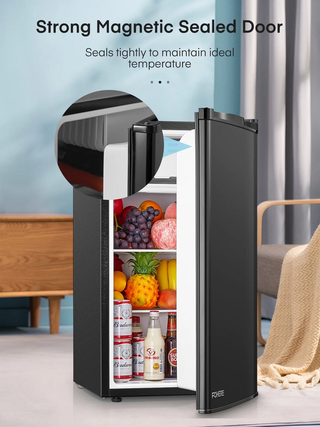 3.2 Cu. ft Refrigerator for Home, Fridge with Freezer for Bedroom, 31"D x 18"W x 19"H, Black