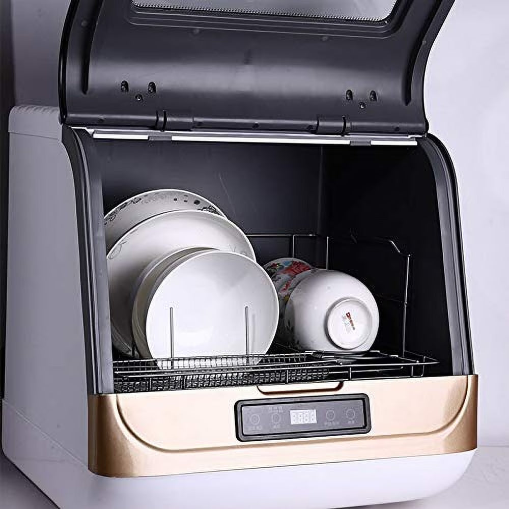 Countertop Dishwasher Kitchen Mini Portable Dish Bowl Washer Tabletop Automatic Dishwasher Deep Cleaning for Home, Apartment, RV (White & Black)