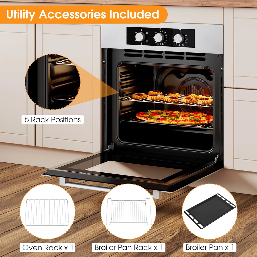 Costway 24'' Single Wall Oven 2.47Cu.ft Built-in Electric Oven 2300W w/ 5 Cooking Modes