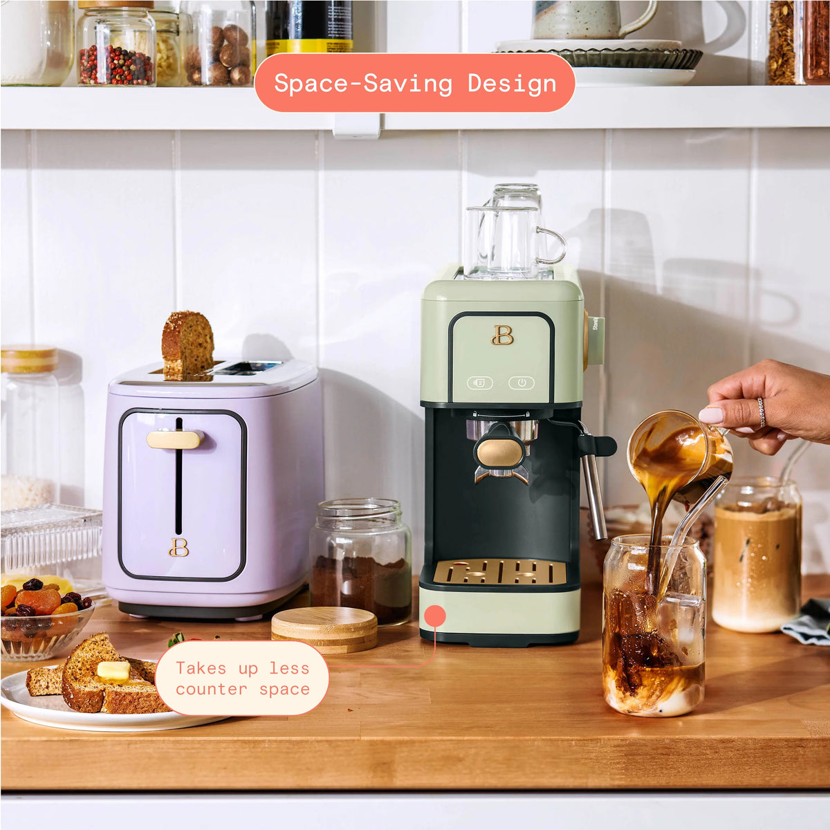 Beautiful Slim Espresso Machine with 20-Bar Pressure, Black Sesame by Drew Barrymore