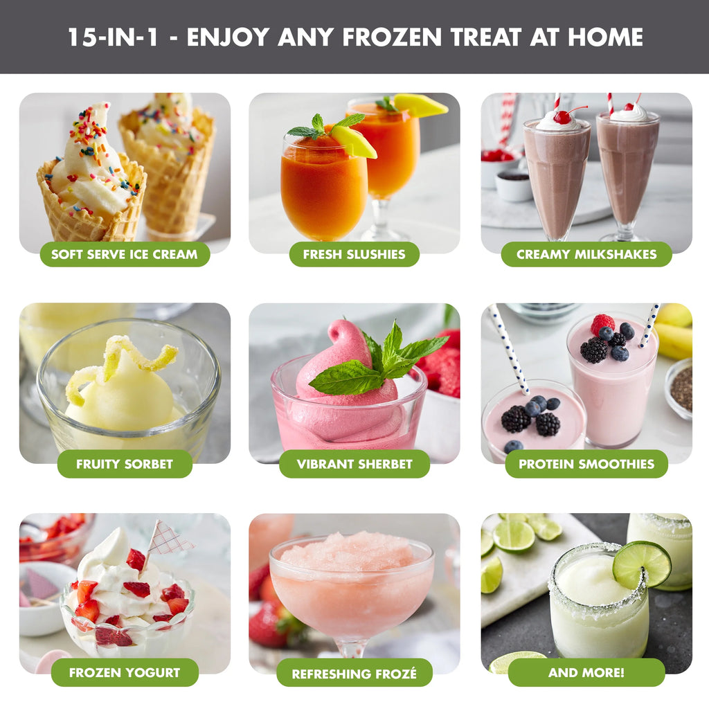 GreenPan Frost 6 Mode, Ice Cream, Frozen Drink, Slushie & Milk Shake Maker, No Freezer Needed, Easy Clean Parts, Gray