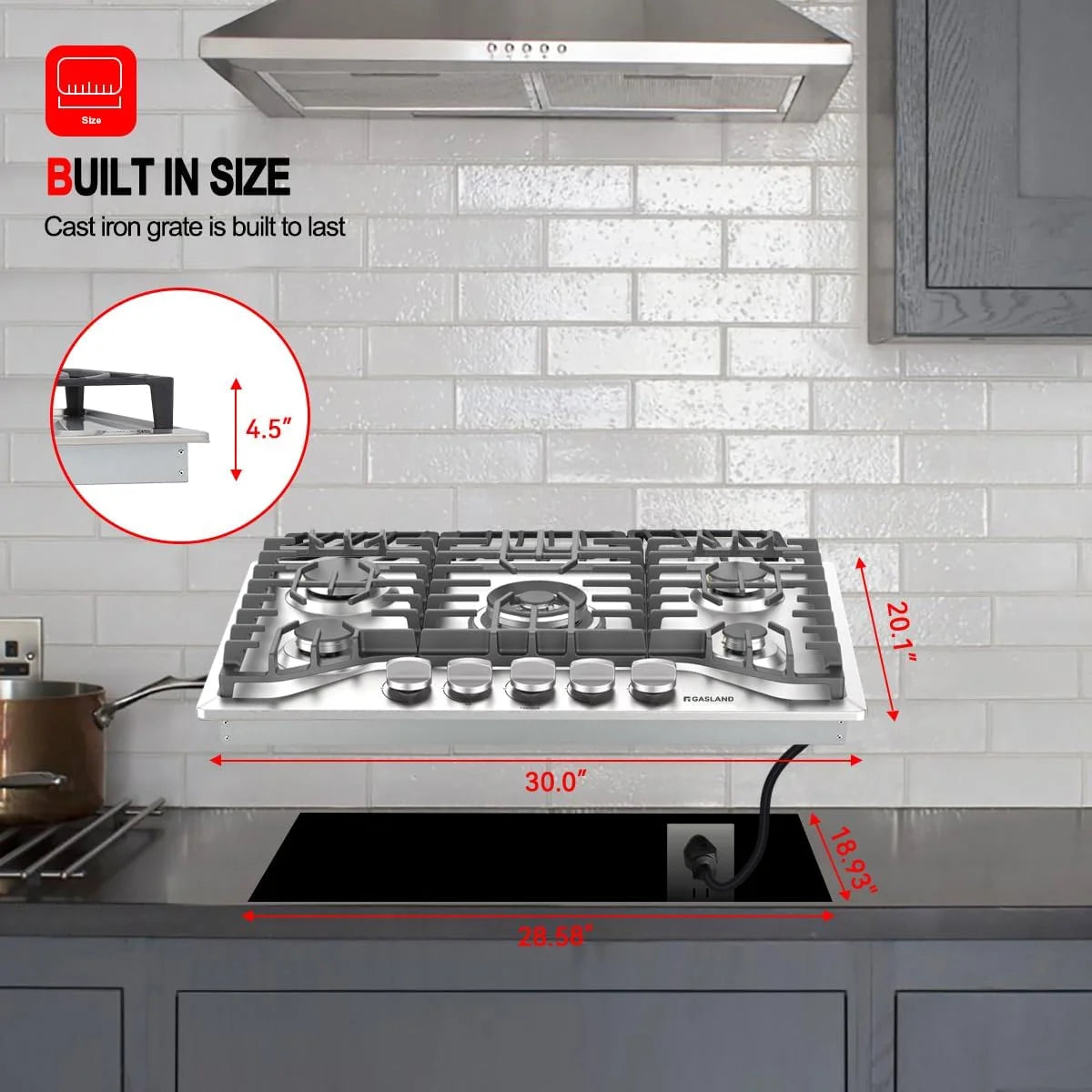 Gasland Chef  30" 5 Burners 30" Gas Cooktop, Stovetop, NG/LPG,Stainless Steel, Auto Ignition