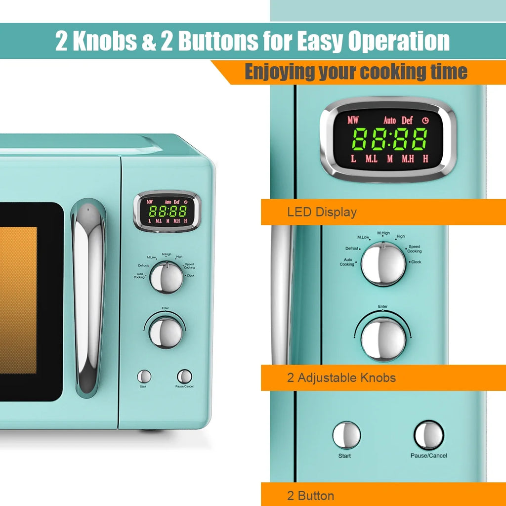Costway 0.9Cu.ft. Retro Countertop Compact Microwave Oven 900W 8 Cooking Settings White