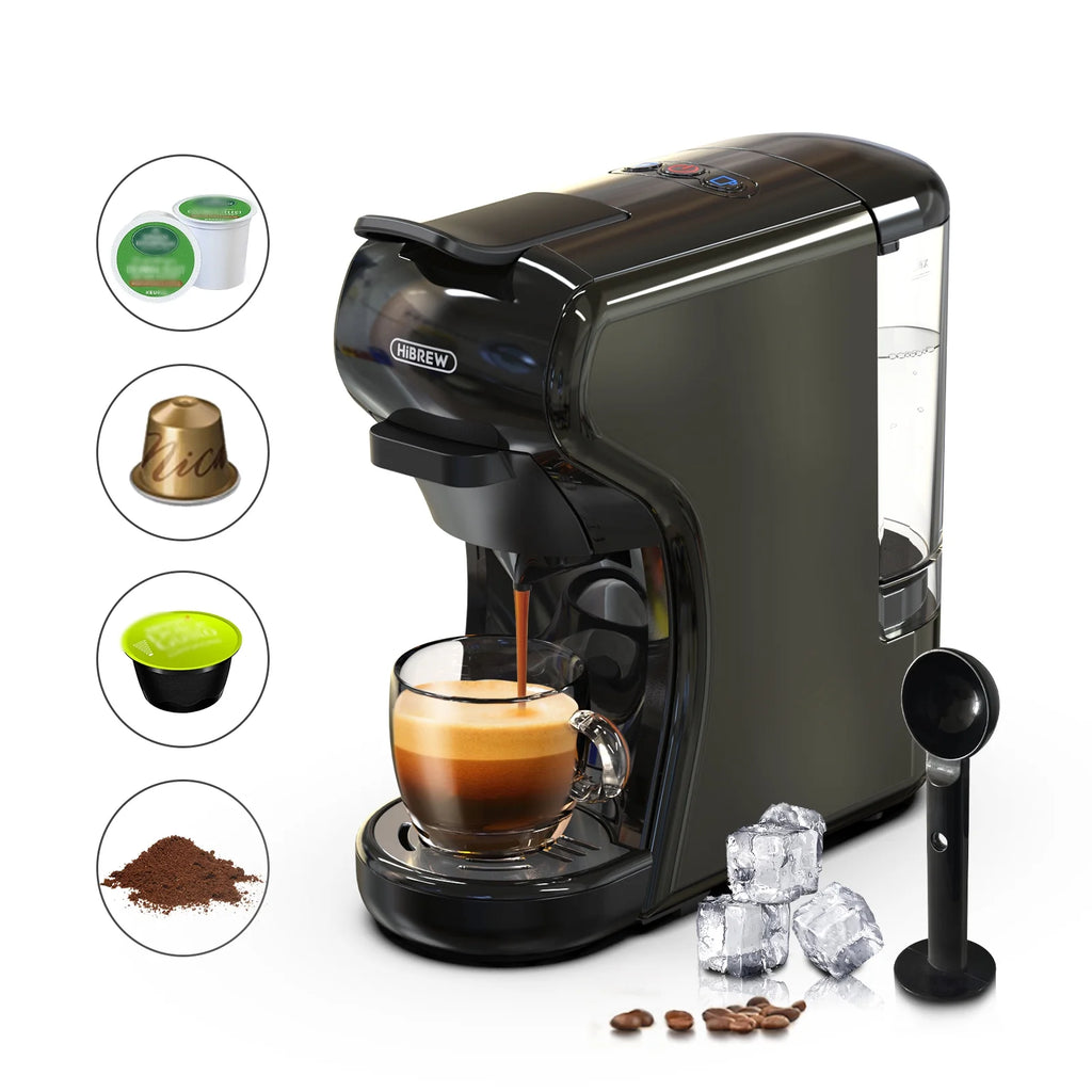 HiBREW H1A 4-in-1 Capsule Coffee Machine - 19Bar Espresso Maker for Hot/Cold Brews Black