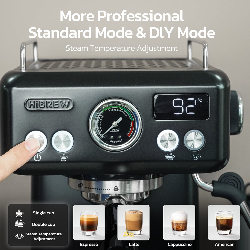 HiBREW 58mm Espresso Machine H10A, 20 Bar Coffee Maker with Milk Frother Steam Wand, Stainless Steel Coffee Machine for Home Use