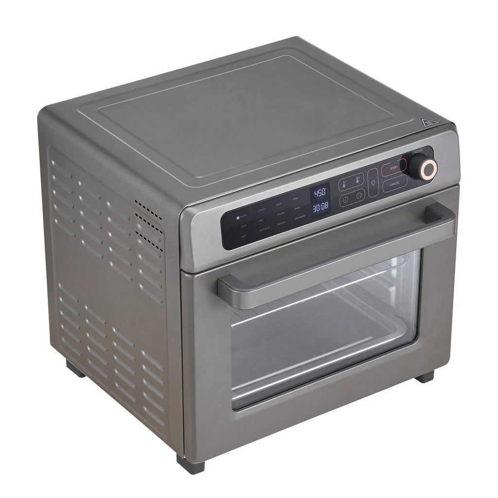 12-In-1 air-fried toaster oven, 25L convection table oven, 1700W stainless steel with pizza pan, rack and gloves, 12-slice and 12-inch pizza capacity