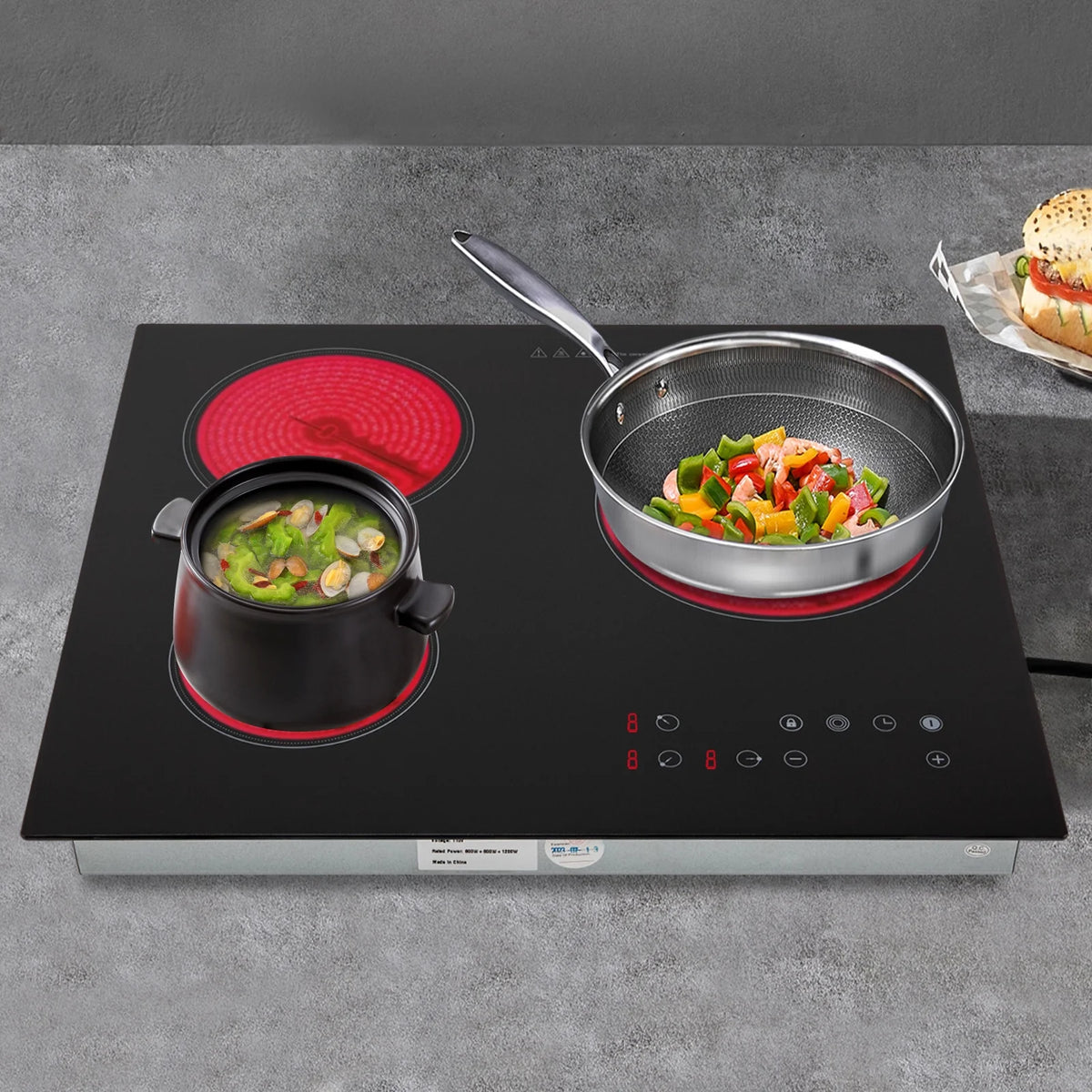 Electric Ceramic Cooktop, 24inch 3 Burners Electric Cooktop with Time Adjustable Function 9 Heating Levels Electric Stove Top