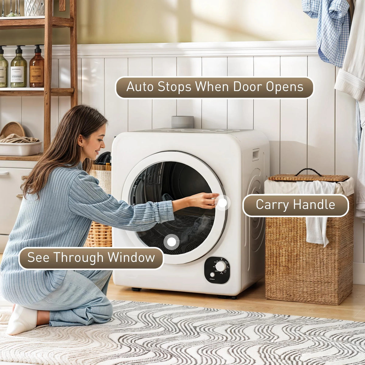 Resenkos Compact Laundry Dryer 1300W Portable Clothes Dryer with 3.2 cu.ft Stainless Steel Drum, Front Load Electric Dryer, Gray
