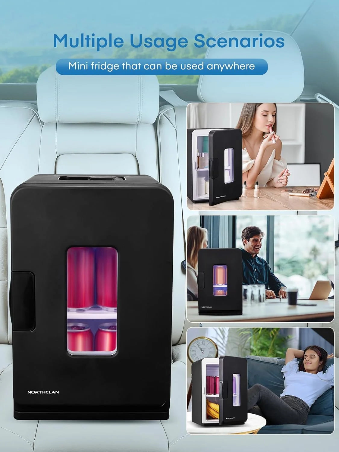 Fridge for Bedroom, 15L Portable Cooler & Warmer, 110V/12V Dual Power, for Office, Dorm, Car, Drinks, Food, Makeup