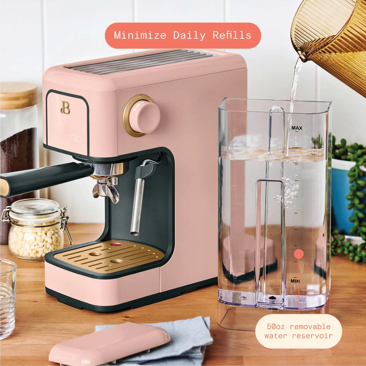 Beautiful Slim Espresso Machine with 20-Bar Pressure, Black Sesame by Drew Barrymore