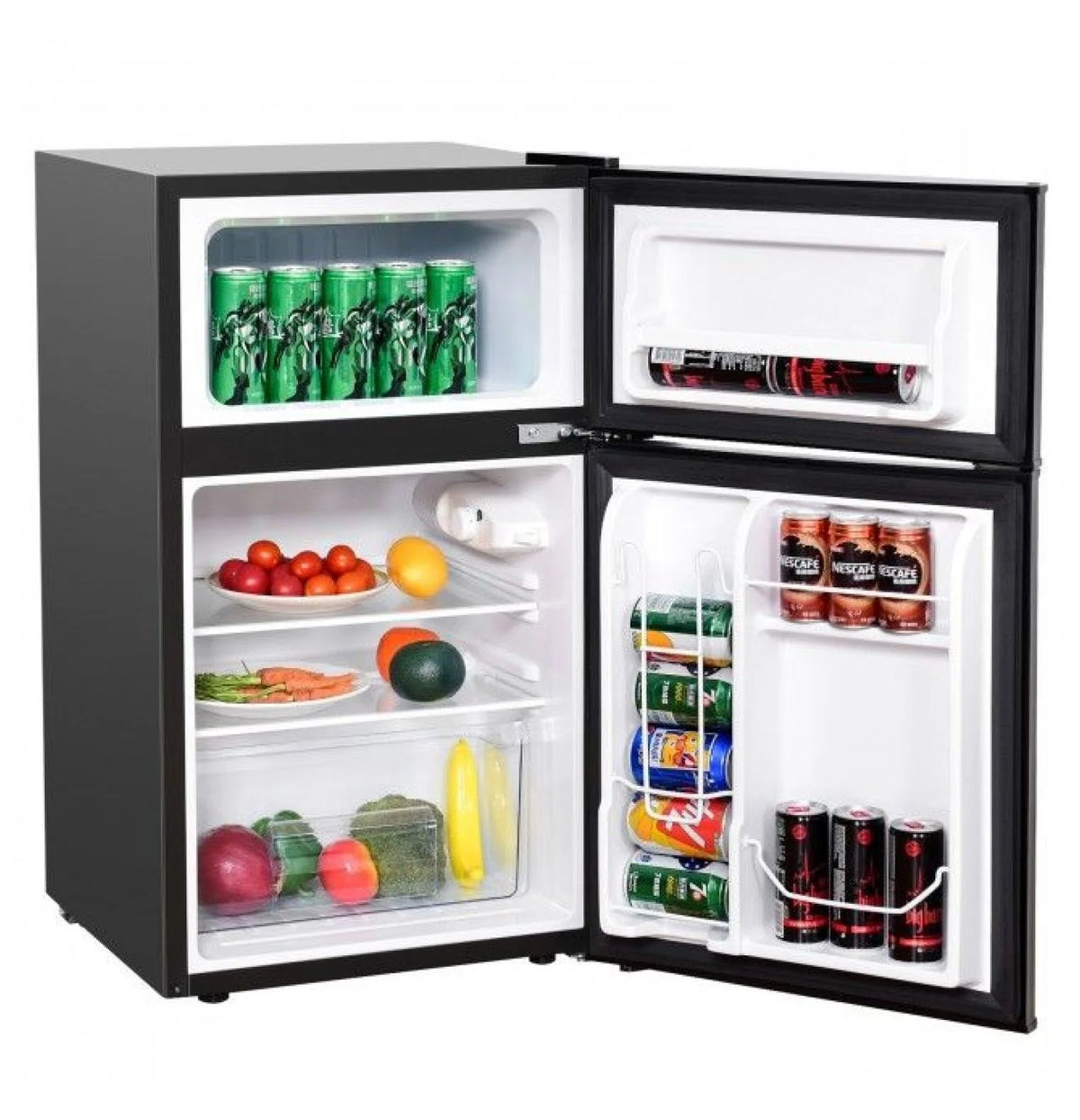 3.2 cu ft Compact Refrigerator - Stainless Steel Mini Fridge with Freezer, Adjustable Thermostat, and Can Dispenser - Ideal for Dorms, Apartments, Wet Bars