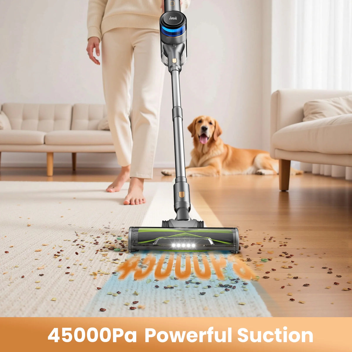 INSE Cordless Stick Vacuum Cleaner for Pet Hair Hard Floors Carpet, New S9X, 55 Mins Runtimes & 45 Kpa Powerful Suction