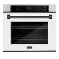 ZLINE 30 in. Autograph Edition Professional Convection Single Wall Oven with Air Fry and Self Clean in Stainless Steel with White Matte Door and Matte Black Handle (WASZ-WM-30-MB)