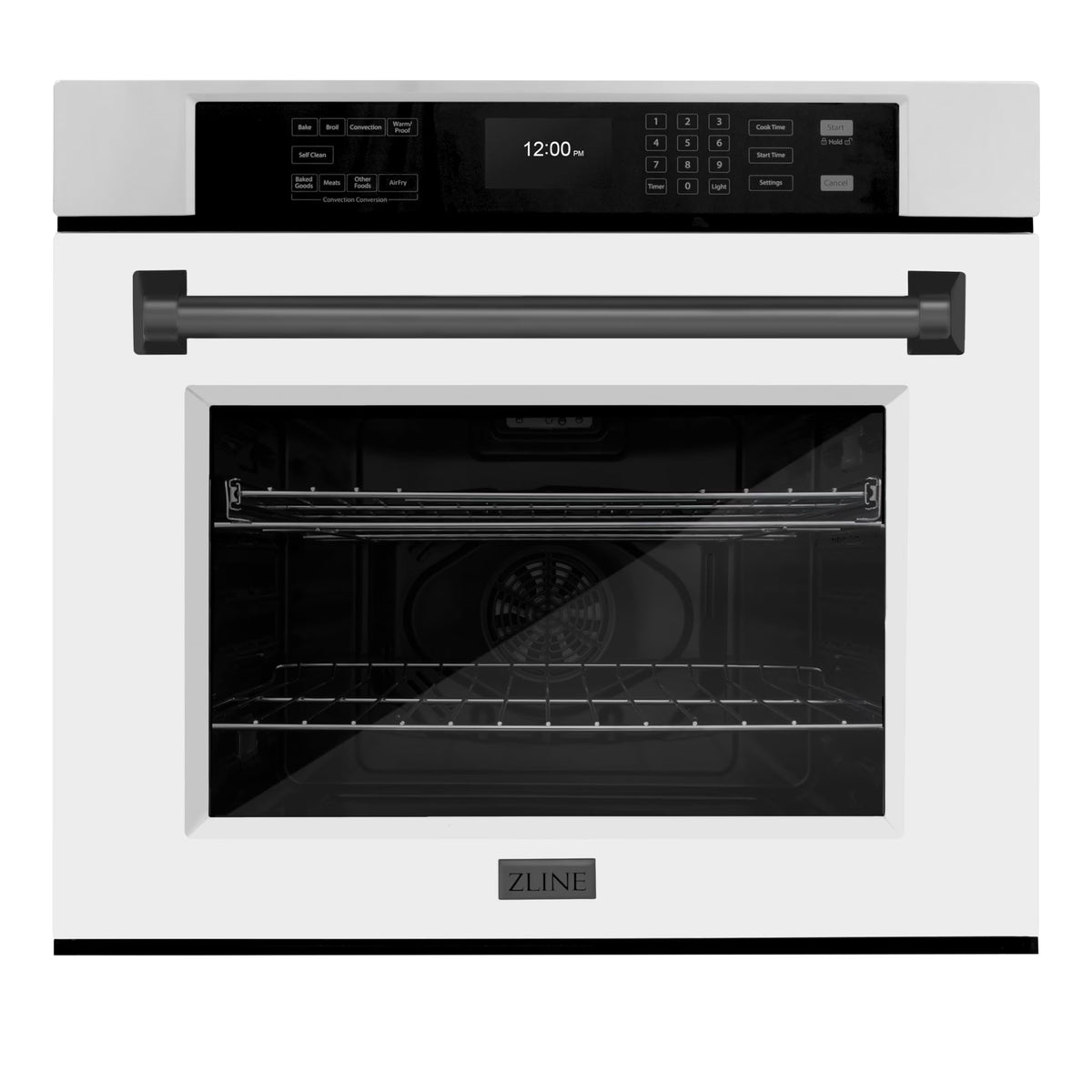 ZLINE 30 in. Autograph Edition Professional Convection Single Wall Oven with Air Fry and Self Clean in Stainless Steel with White Matte Door and Matte Black Handle (WASZ-WM-30-MB)