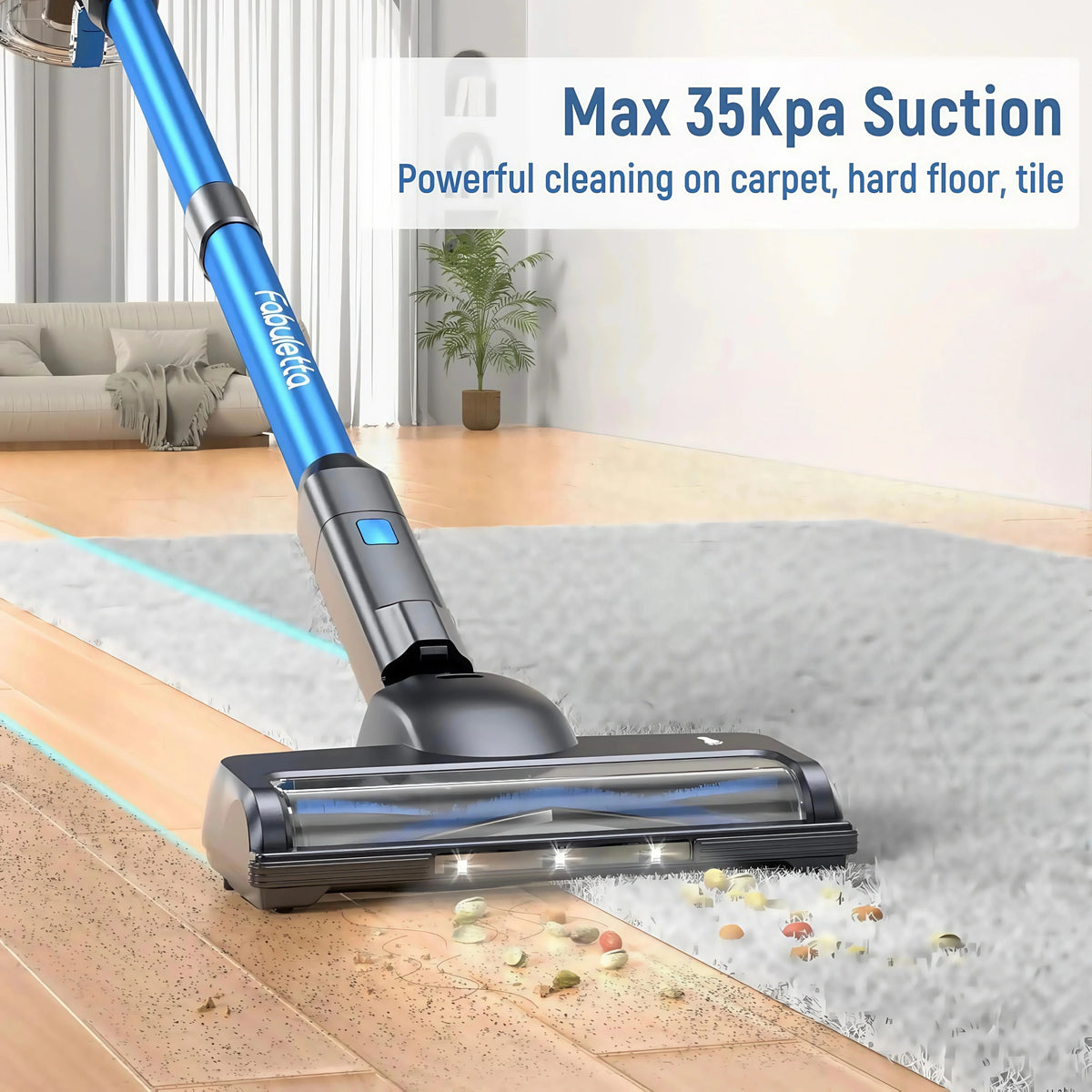 Lazyswan Cordless Vacuum Cleaner 35KPA 400W Stick Vacuum 50min 2200mAh for Home Pet Hair Car Carpet Hardwood Floor