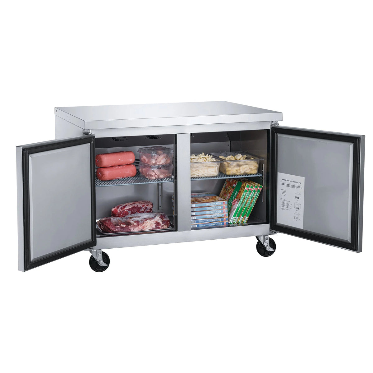 60 in. Two Door Commercial Undercounter Freezer in Stainless Steel 15.53 cu. ft.