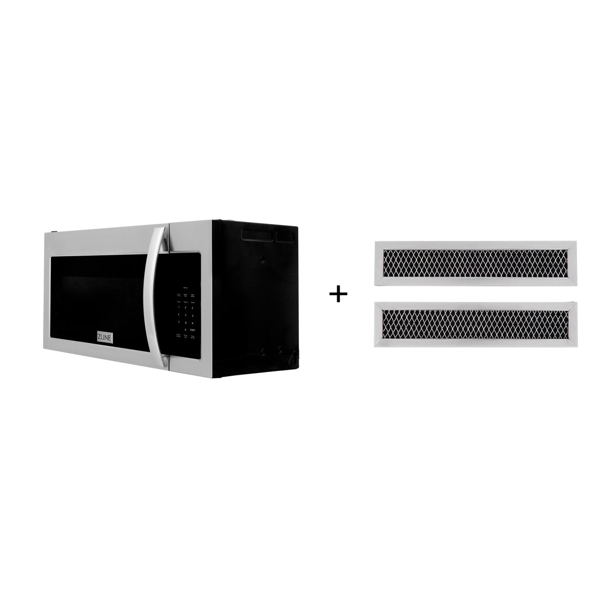 ZLINE 30" 1.5 cu. ft. Over the Range Microwave in Black Stainless Steel with Modern Handle and Set of 2 Charcoal Filters (MMWO-OTRCF-30-BS)