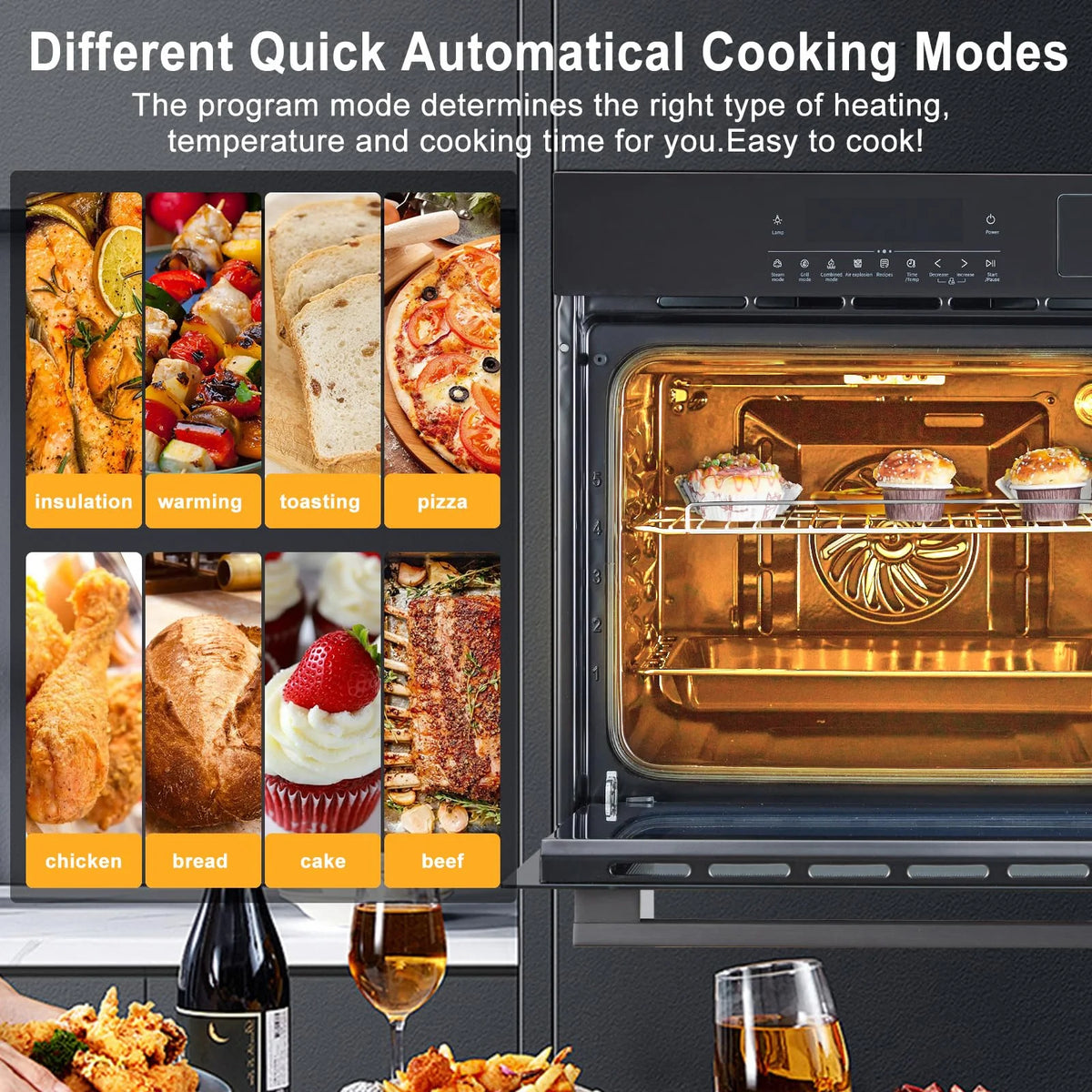 Huisuilinss 24" Single Wall Oven,Built-in Electric Ovens,240V,3000W, 2.5Cu.Ft,70L Capacity,Convection Wall Oven in Stainless Steel, Touch Control, Timer, Safety Lock