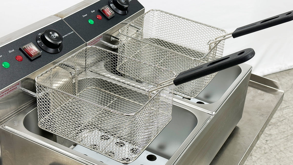 NSF 3500W Commercial Electric Countertop Fryer, Stainless Steel Commercial Deep Fryer, Dual Tank 12L