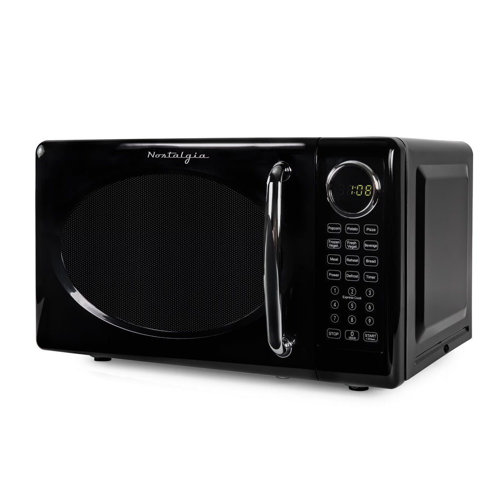 Nostalgia Retro Microwave Oven - 0.7 Cu Ft & 700-Watt Countertop Microwave with Glass Turntable, Child Safety Lock, 8 Auto-Cook Programs & Digital Clock - Aqua