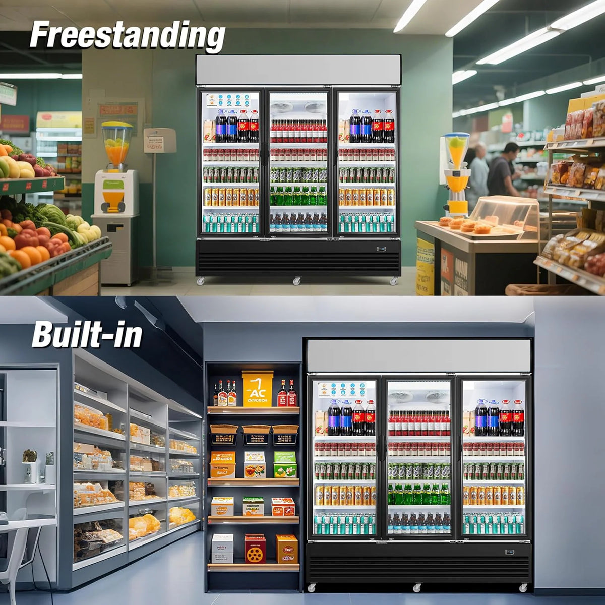 Commercial Merchandiser Refrigerator, 3 Glass Door, Beverage Cooler, 74" x 26" x 82", 62.5 Cu. Ft., NSF Certified