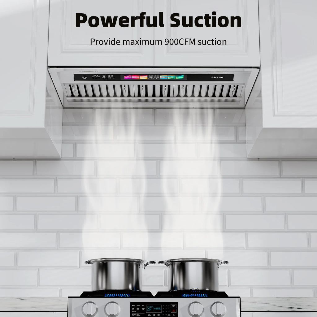 Brano 36-Inch Built-in Range Hood Insert , Voice/Gesture/Touch Control, 900 CFM, 4-Speed, Ducted/Ductless, Adjustable Lights
