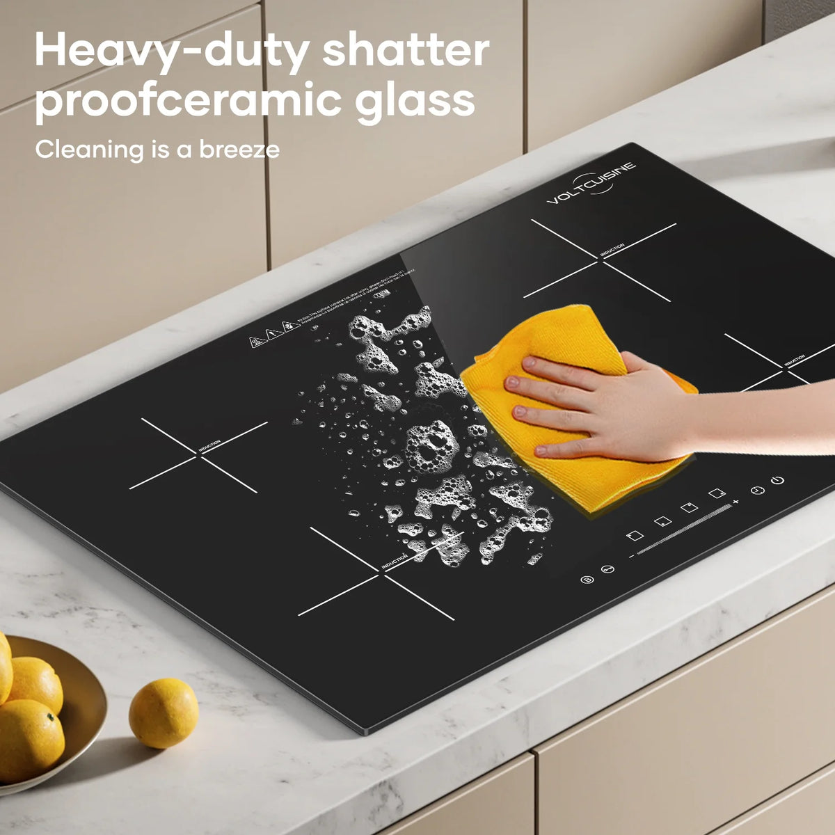 VoltCuisine Double/Dual Induction Cooktop 2 Burner, Shatter-proof Flat Glass Top, 9 Heat Settings, LED Touch Display with Child Safety Lock & Overheat Protection
