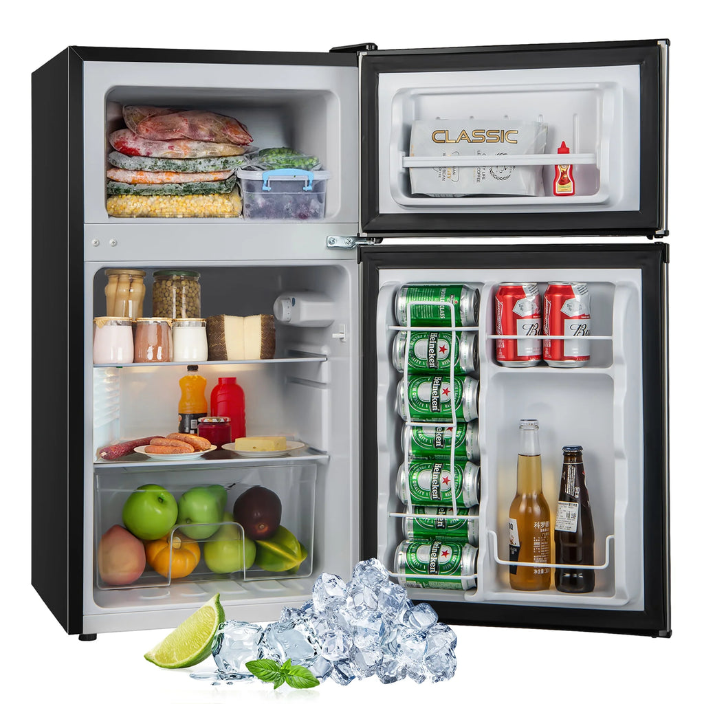 Costway FP10226US-SL Mini Refrigerator with Freezer Compact, Black and Silver, 19'' x 18'' x 33''