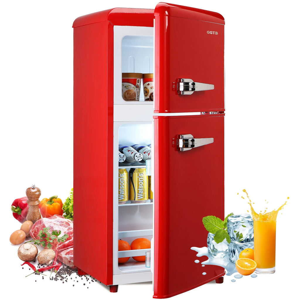 GGTB 3.0 Cu.Ft Two Door Small Refrigerator with Freezer, Compact Retro Small Refrigerator for Dorm, Office, Bar, RV, Bedroom, Blue