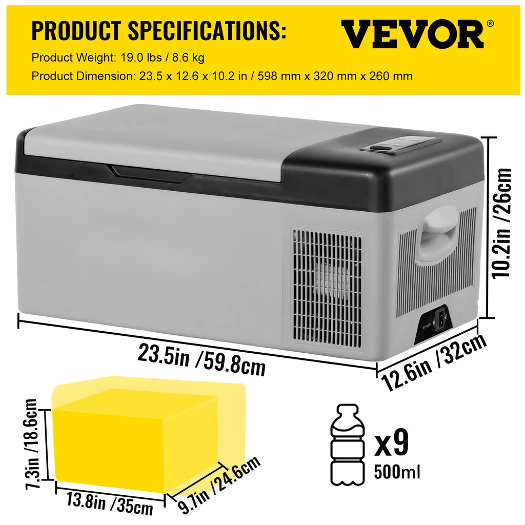 FortuneKey Trading Refrigerator 16 Qt, Portable Mini Car Fridge w/ -4�H-68�H Cooling Range 110-240V AC Electric Compressor Cooler for Truck Vehicle RV Boat Outdoor & Home Use, Grey