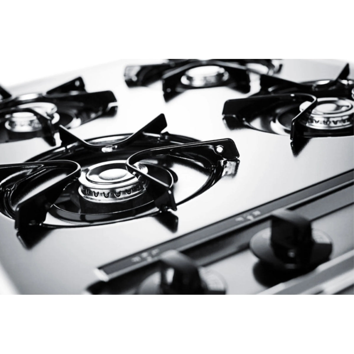 24" wide open burner gas cooktop in brushed chrome with battery start ignition