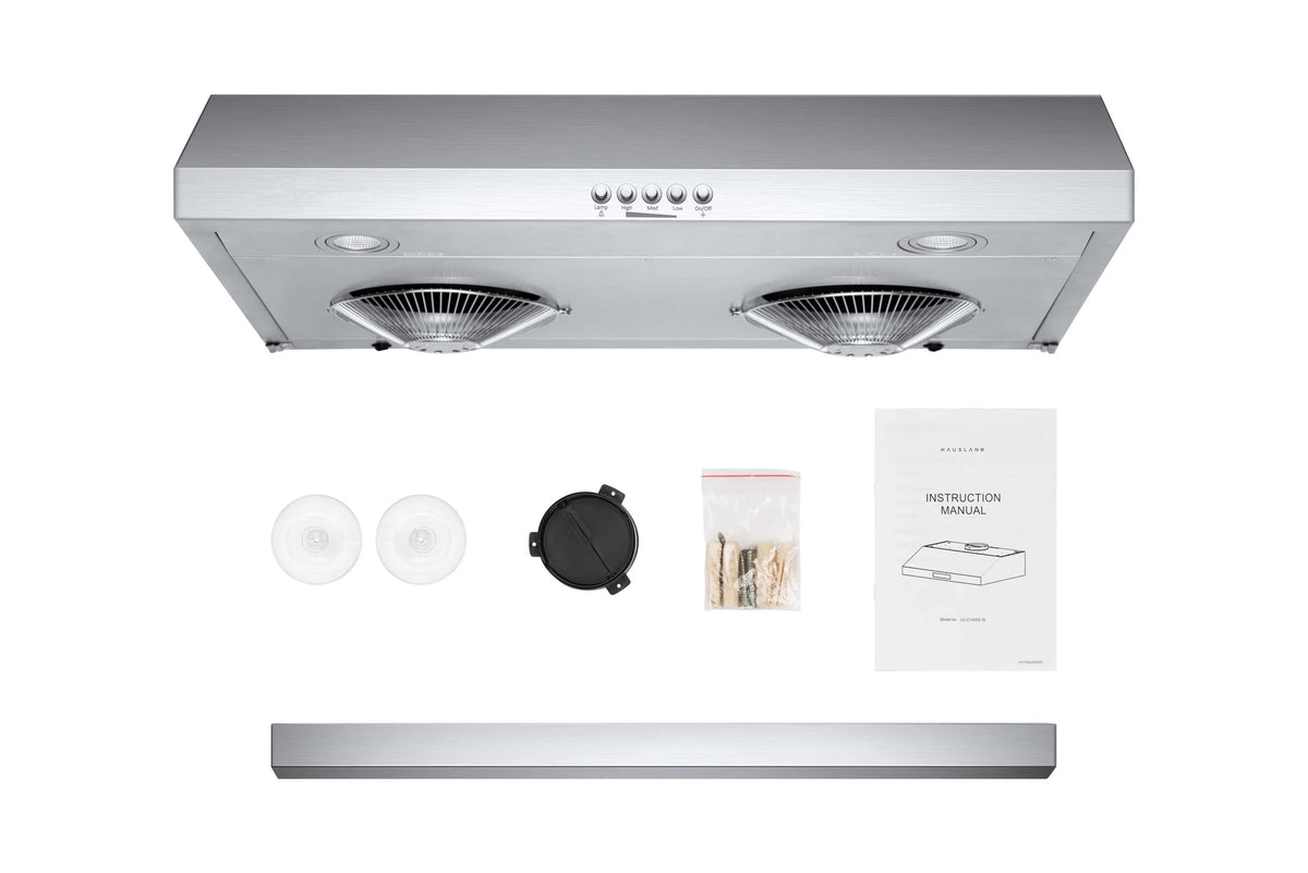 Hauslane Chef Series C100 30-inch Under Cabinet Range Hood, Stainless Steel, Energy Efficient LED, 6 Inch Duct