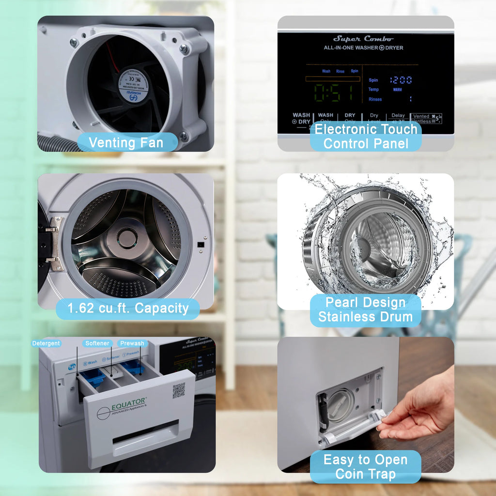 Equator 1.62 cu.ft./15 lbs All in One Combo Washer Dryer with Pet Cycle Silver
