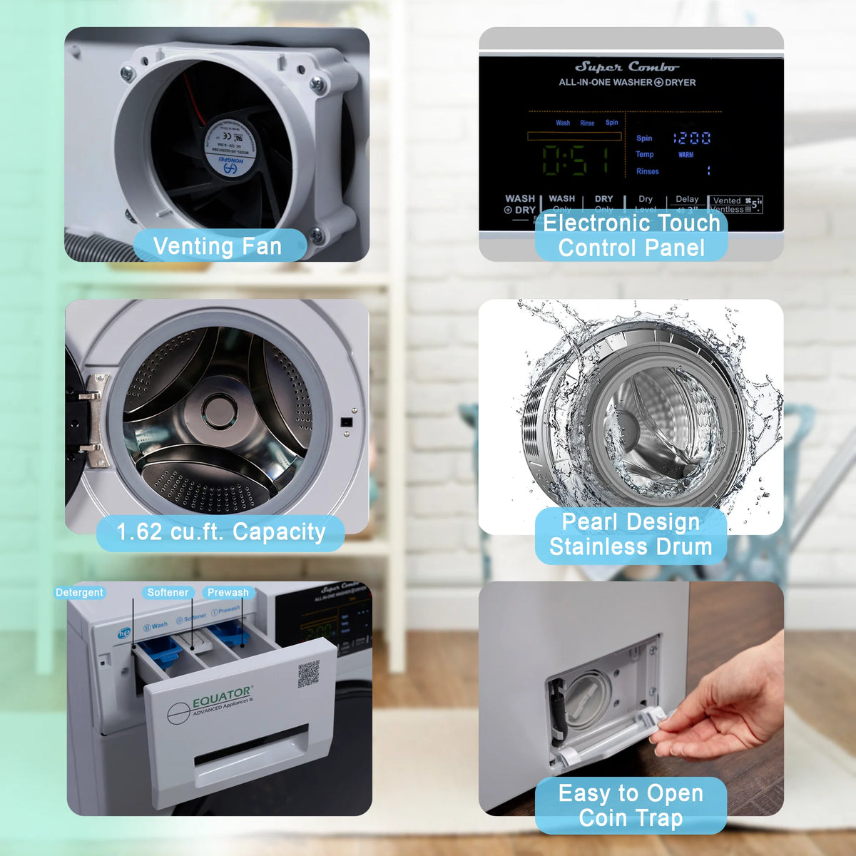 Equator 1.62 cu.ft./15 lbs All in One Combo Washer Dryer with Pet Cycle Silver