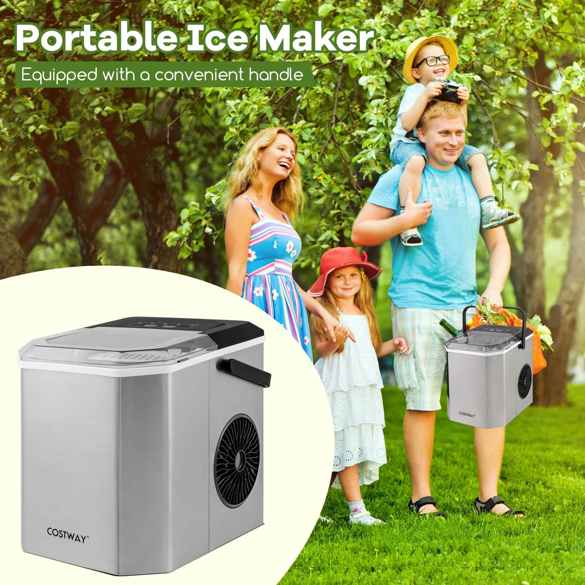 Costway Countertop Ice Maker Portable Ice Making Machine 6-13 Mins 9 Ice 26.5 lbs/24 Hrs Black