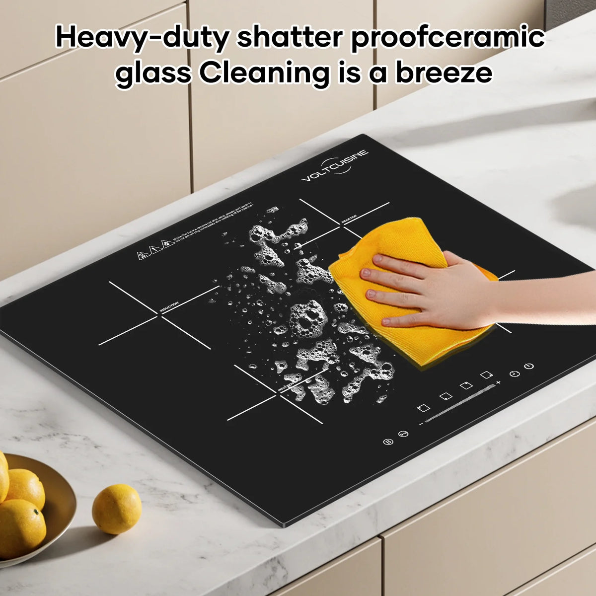 VoltCuisine Double/Dual Induction Cooktop 2 Burner, Shatter-proof Flat Glass Top, 9 Heat Settings, LED Touch Display with Child Safety Lock & Overheat Protection