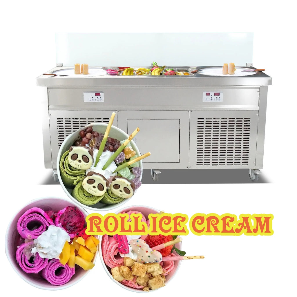 Kolice Commercial 22" Double Round Pans Fried Ice Cream Rolled Machine-Smart Temperature Control