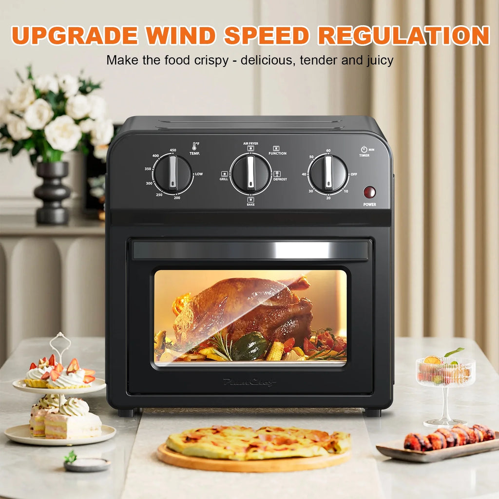 Plum Chef 13QT Air Fryer Toaster Oven Combo, 7-in-1 Multifunctional Countertop Oven with 360�� Hot Air Circulation for Healthy Oil-Free Cooking, Family Size, Stainless Steel, Silver