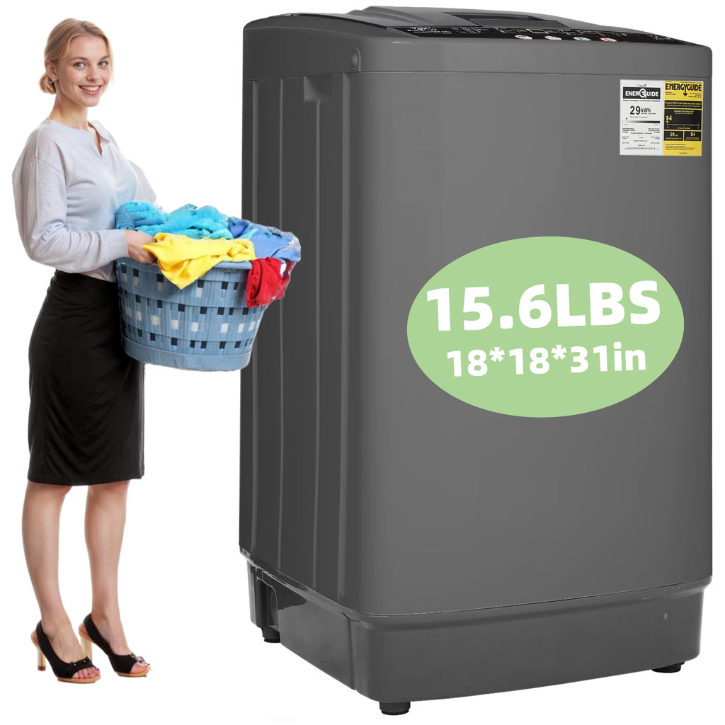 Veeboto Portable Washing Machine, 15.6lbs Washer and Dryer Combo Machine with 10 Wash Programs/8 Water Levels, Laundry with LED Display & 1 Adjustable feet for Home, Apart, Bathroom