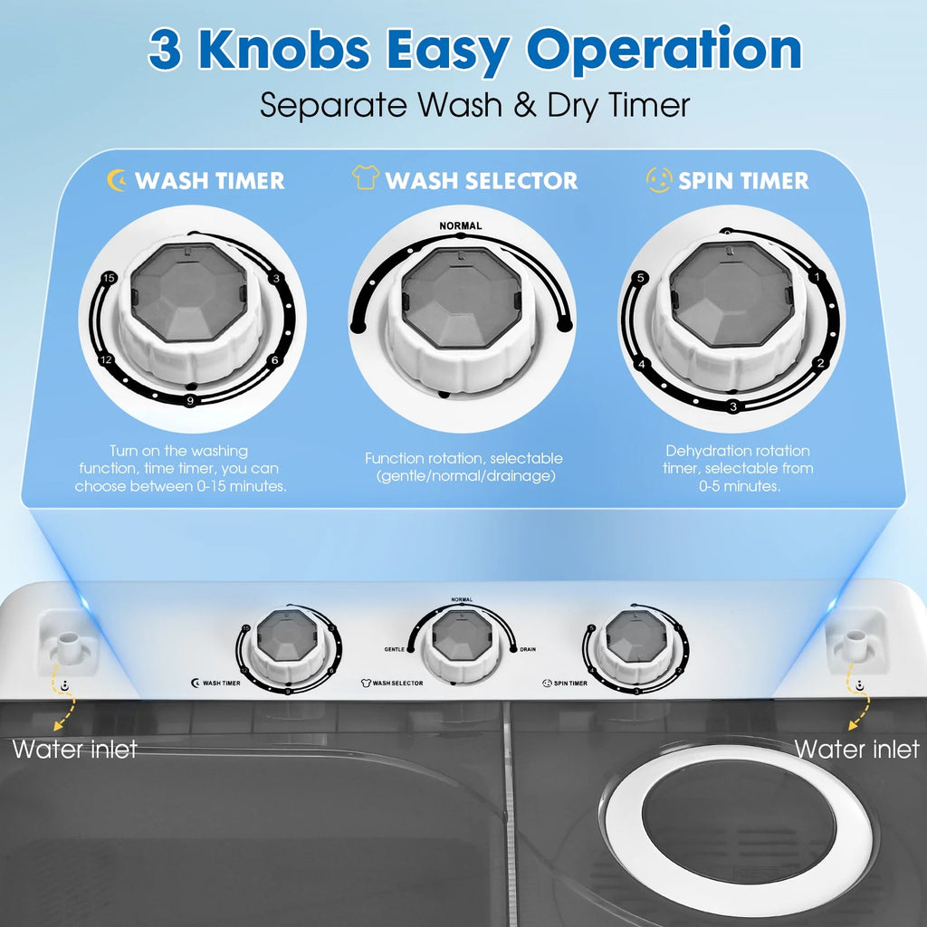 Clickoods 28lbs Portable Washing Machine Twin Tub, Compact Washer with Drain Pump, Semi-Automatic washer dryer combo, Blue