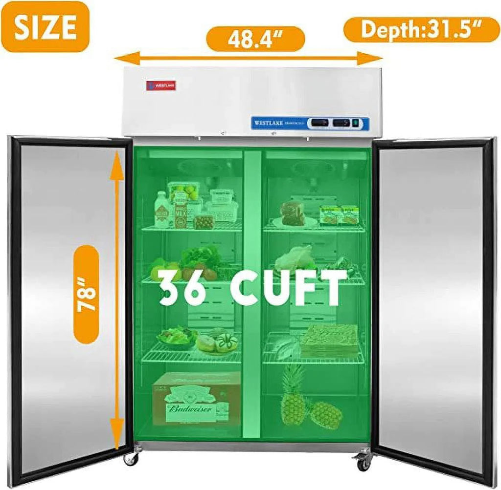 Westlake Commercial Reach In Upright Freezer WK-48F Double Solid Door Stainless Steel 36 Cu. Ft
