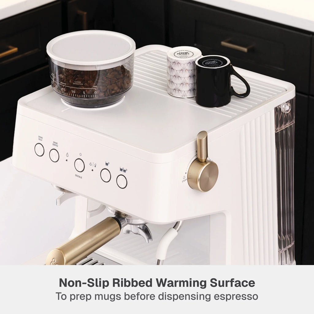 Thyme & Table Barista Grade Espresso Machine with 15-Bar Pressure, Conical Burr Grinder and Steam Wand, Sand White