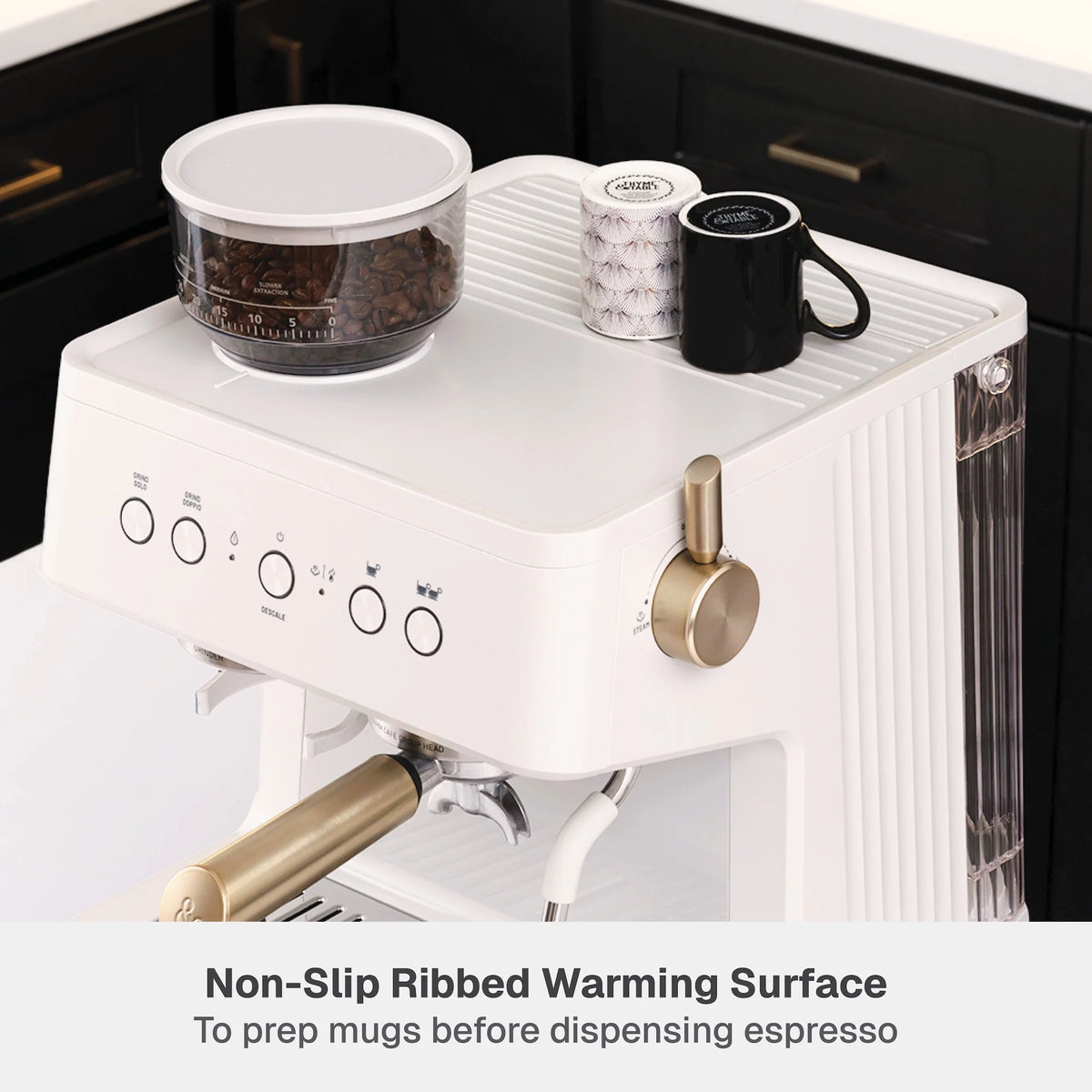 Thyme & Table Barista Grade Espresso Machine with 15-Bar Pressure, Conical Burr Grinder and Steam Wand, Sand White