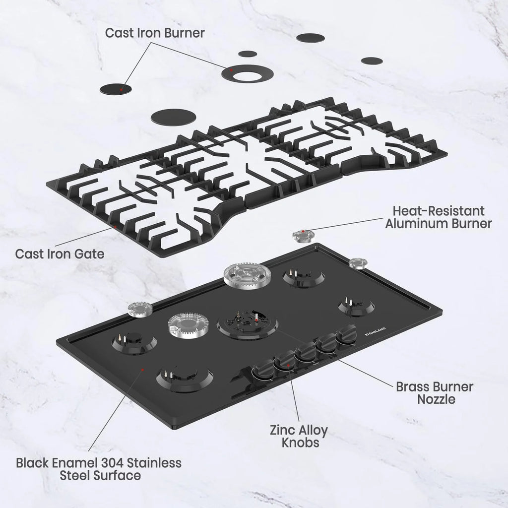 Gasland Chef 36 in. NG/LPG Convertible Gas Cooktop in Porcelain Enamel with 5-Burners