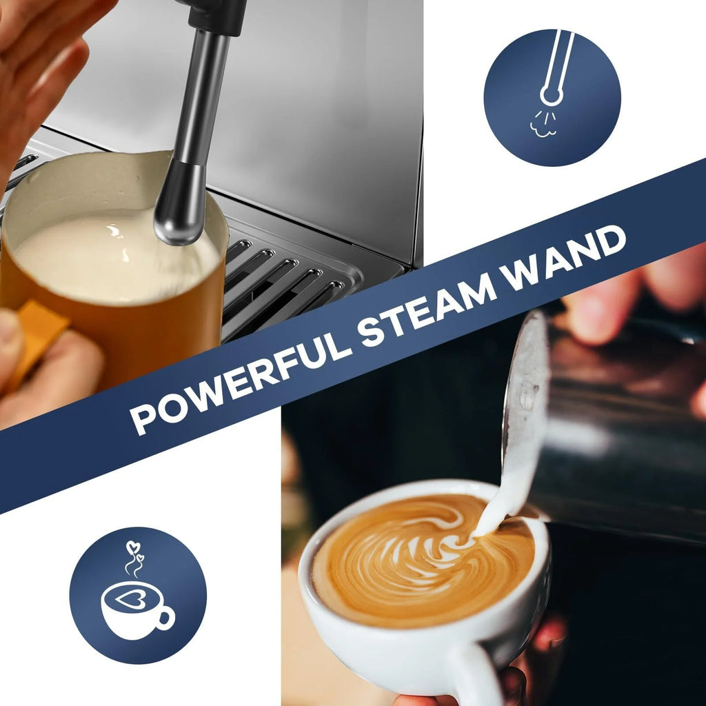 Espresso Machine with Built-in Grinder,Italian ULKA 15 Bar Espresso Machine - 85oz Water Tank, Dual PID Control, Milk Frother & Auto-Cleaning for Perfect Lattes and Cappuccinos